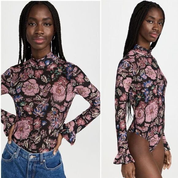 Cleobella Tops - Cleobella Melanie Bodysuit Jolie Print Mesh Sheer S